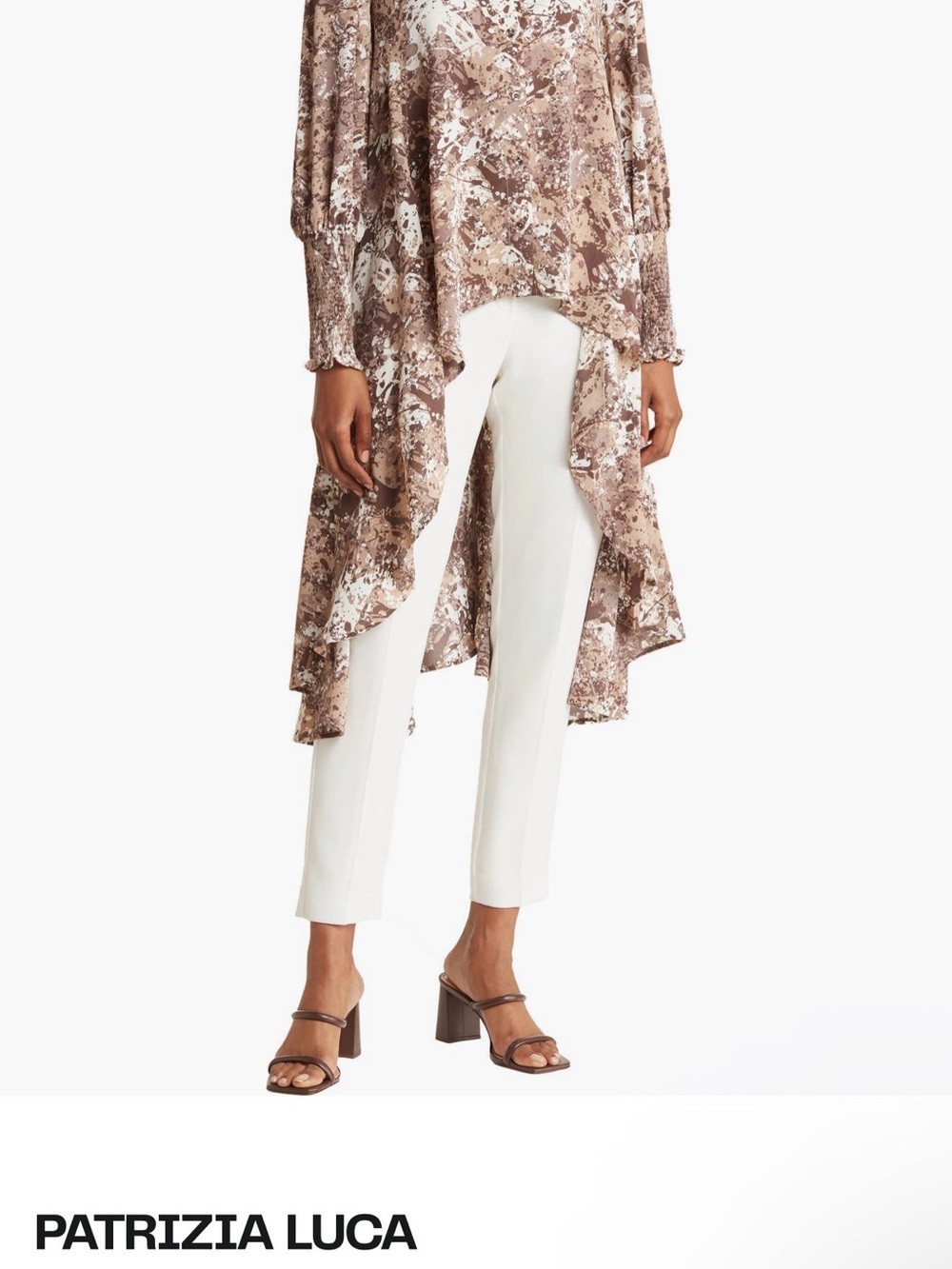 Patrizia Luca Taupe Floral High-Low Dress